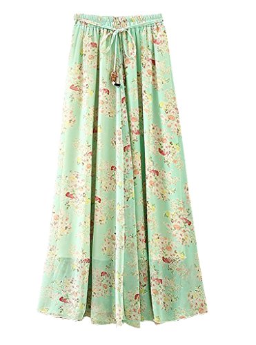 OUYE Women's Summer Pleated Chiffon Maxi Skirt