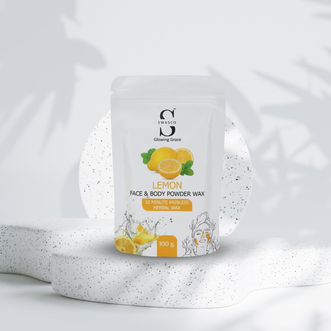SWASCO Wax Powder for Hair Removal | Herbal Wax with Lemon & Multani Mitti 100g | Painless, 10-Minute Chemical-Free Waxing for Face, Body, Bikini, Underarms & Legs|For All Skin Types of Women & Men