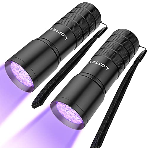 LOFTEK UV Flashlight Black Light, 12 LED 395 nM Flashlight Perfect Detector for Pet Urine and Dry Stains, Handheld Blacklight for Scorpion Hunting, 2 Pack