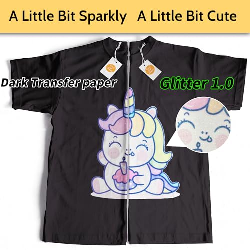 Image of TransOurDream Heat Transfer Paper for Dark T Shirts (Glitter, 20 Sheets, 8.5x11 inch) Iron on Transfers Paper for Dark Fabric Printable Heat Transfer Vinyl for Inkjet Printer
