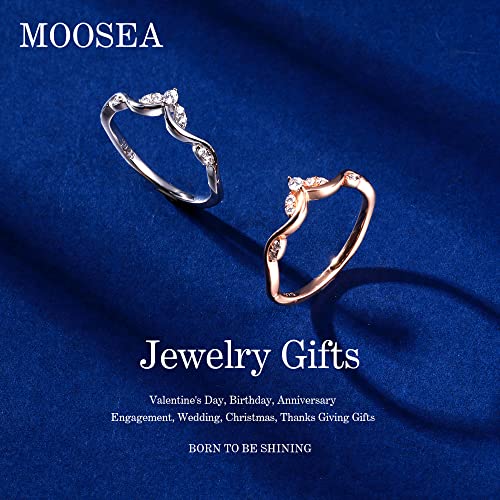 MOOSEA Unique Moissanite Curved Wedding Band for Women, D Color VVS1 Clarity Lab Created Moissanite Stackable Rings 14K White Yellow Rose Gold Vermeil Moissanite Marquise Contour Band for Women Gifts2