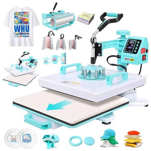 AKEYDIY Upgraded Heat Press Machine 8 in 1 Combo 15 X15 Digital Multifunction Shirt Press Machine...