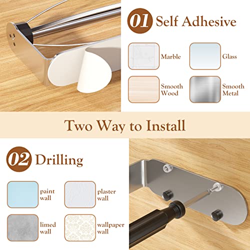 Image of 2 Pack Paper Towel Holder Under Cabinet + 2 Towel Robe Hook, Single Hand Operable Under Cabinet Paper Towel Holder, Adhesive Wall Mount Paper Roll Holder for Bathroom Kitchen(Silver)