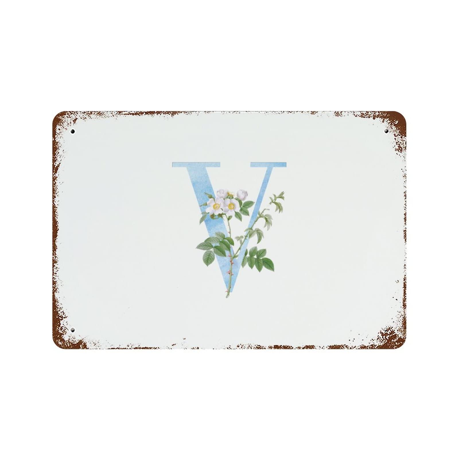 Lettre monogramme florale V en alu pour décoration murale de chambre et café
