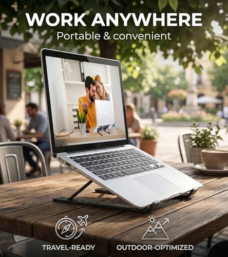 Image of Enclave Portable Foldable Laptop Stands Holder, Ergonomic Adjustable Height 6 Angles, Aluminium Alloy MacBook Stand for Desk. (Black)