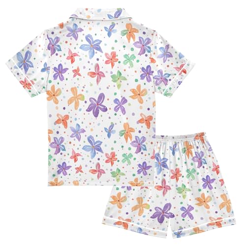 Lots Of Cute Flowers Summer Satin Pajama Set, Cute Button-Down Sleepwear Pj Set for Sleep Wears2