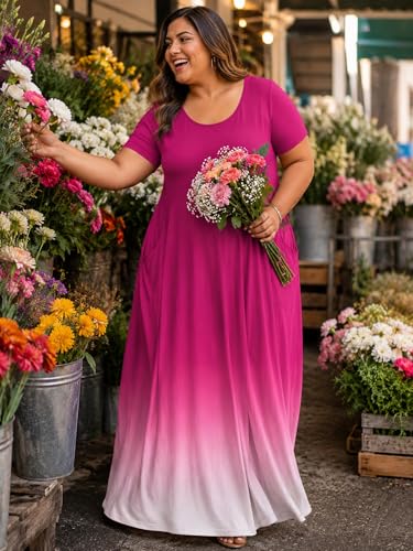 Image of PinkPatty Women's Plus Size Maxi Dresses Short Sleeve Sundress Summer T-Shirt Beach Long Dress with Pockets