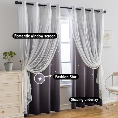 Image of Anytime Star Blackout Curtains for Girls Bedroom Kids Room, Dark Grey