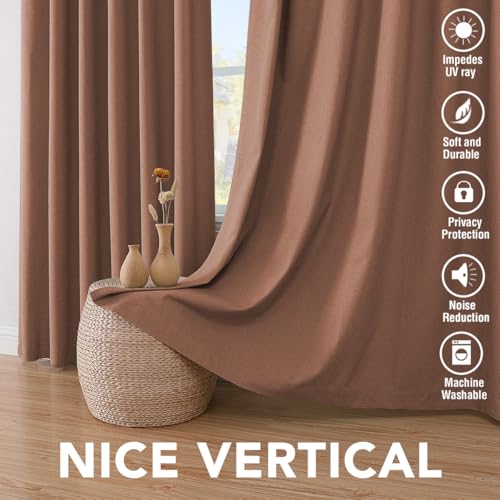 Image of H.VERSAILTEX Bedroom Curtains Blackout Linen Blackout Curtains 84 Inches Long, 100% Blackout Thermal Textured Linen Look Curtain Draperies Grommet with White Liner, 2 Panels, Washed Spice