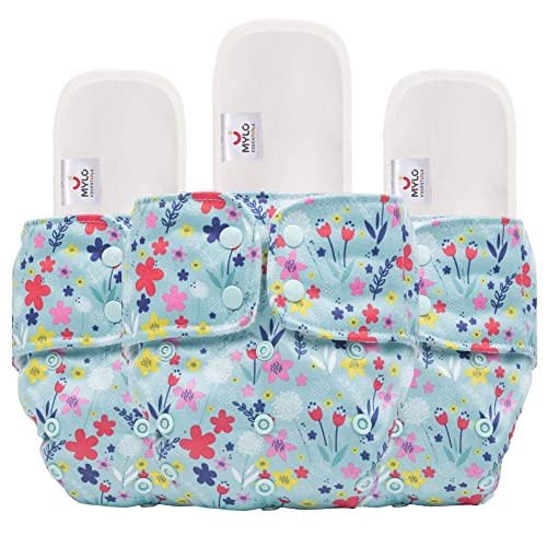 Image of Mylo Leak Proof Baby Cloth Diaper Combo (3 Diaper & 3 Inserts) for 3 Months to 3 Years Babies | Oeko Tex Certified Washable & Reusable Baby Cloth Diaper | Free Size - Floral Print 3