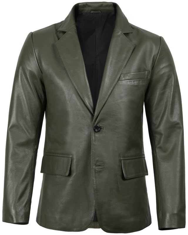 Image of Blingsoul Mens Leather Blazer Jacket - Real Lambskin Sport Coat with Notch Lapel Collar