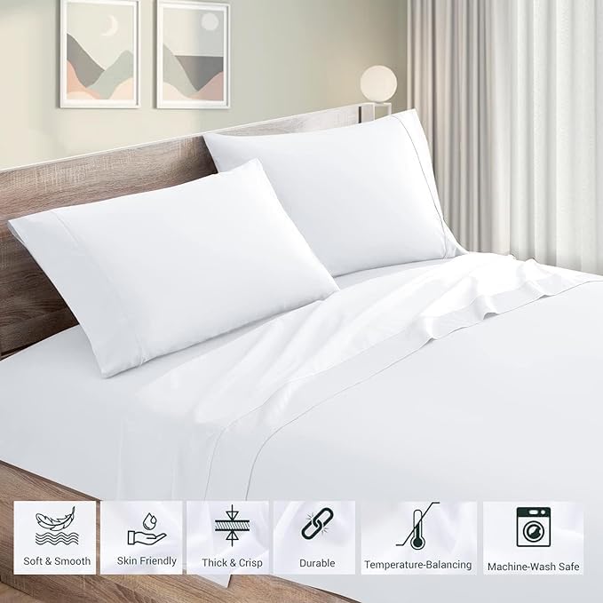 Image of Bedsheet Microfiber with 2 Pillow Cover - Soft and Breathable - Flat Sheet - Single Bedsheet - bedsheets for Single Bed - White Solid