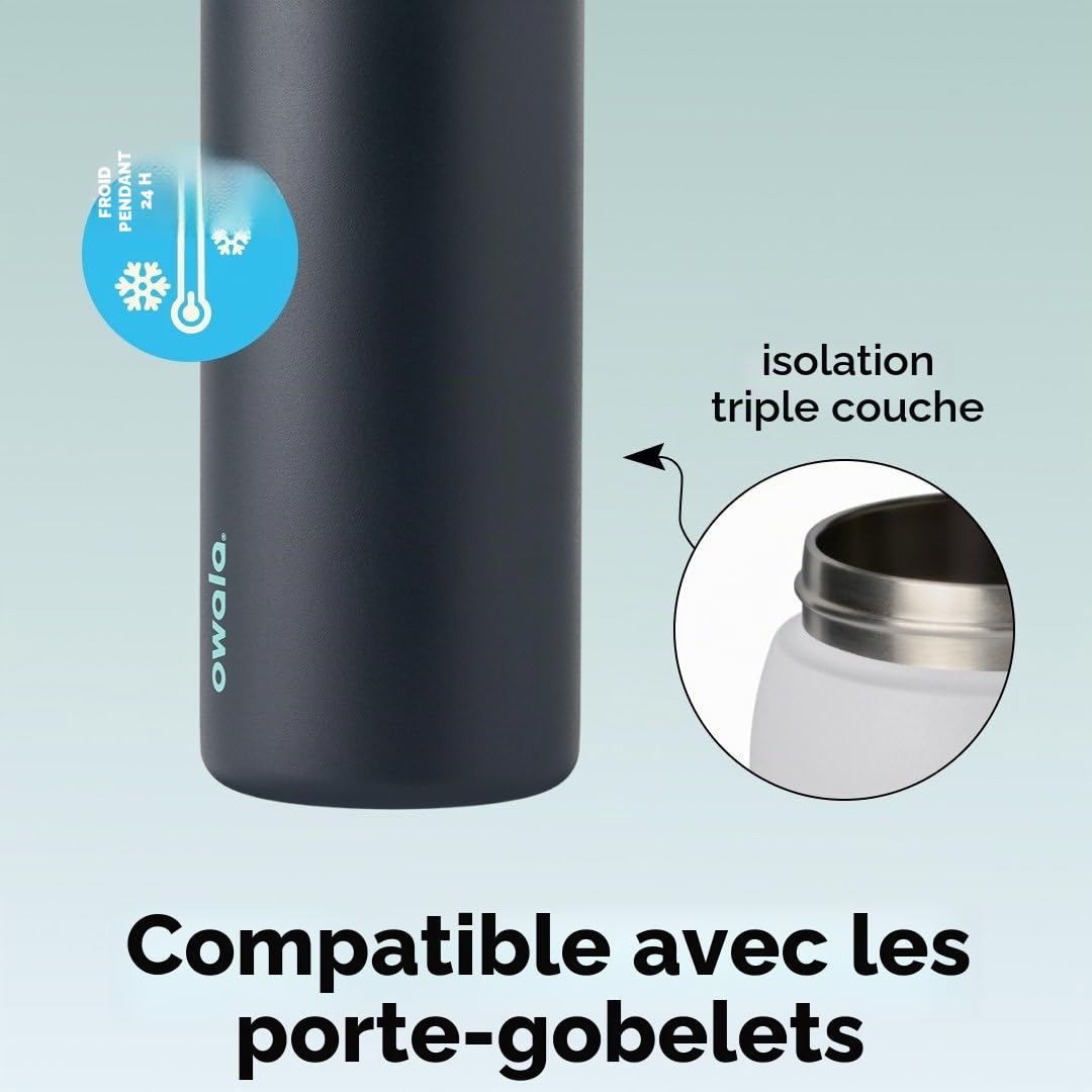 Owala FreeSip gourde isotherme en inox avec paille et couvercle, 945 ml - sans BPA, garde frais pendant 24 heures pour le sport et les voyages, Foggy Tide
