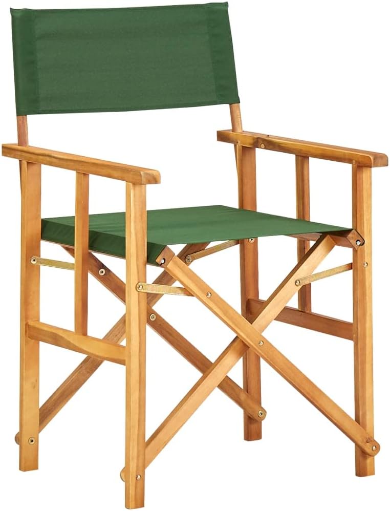 vidaXL Portable Director's Chair - Foldable Design, Solid Acacia Wood, Weather-Resistant, Green Fabric Seat and Backrest, Suitable for Camping, Beach & Sports Events