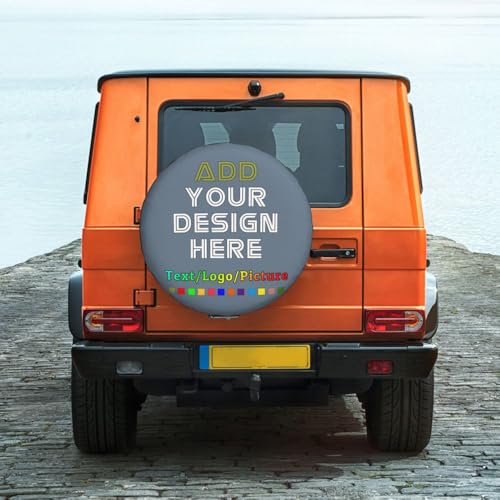 Image of Custom Spare Tire Cover, Personalized Text Image Waterproof Dust-Proof Universal Wheel Covers Protectors Fits Tire for Trailer RV SUV Truck Camper, SlateGray