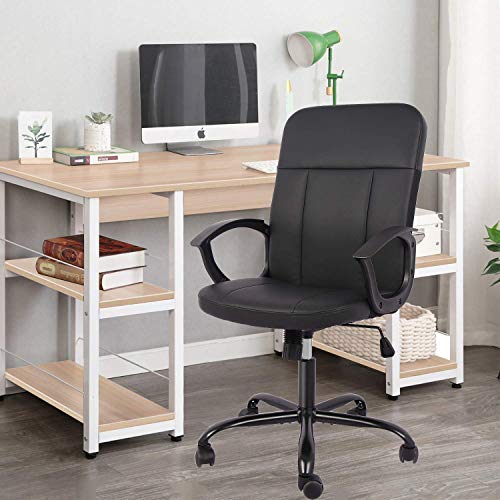 Office Chair, Mid Back Leather Desk Chair, Computer Swivel Office Task Chair, Ergonomic Executive Chair with Armrests - Thumbnail 4