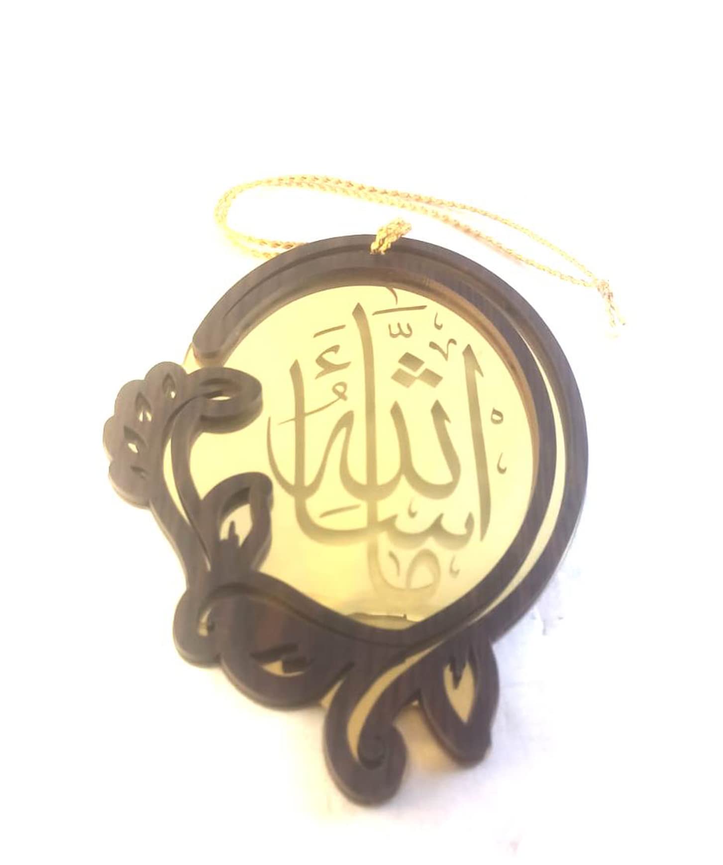 Saifee Burhani Golden Brown Hanging Masha Allah (Saw) Wall & Door Frame, 19 cm x 14 cm, Oval, Acrylic & Wood, Traditional Islamic, Eid al-Fitr, Hanging Ornament