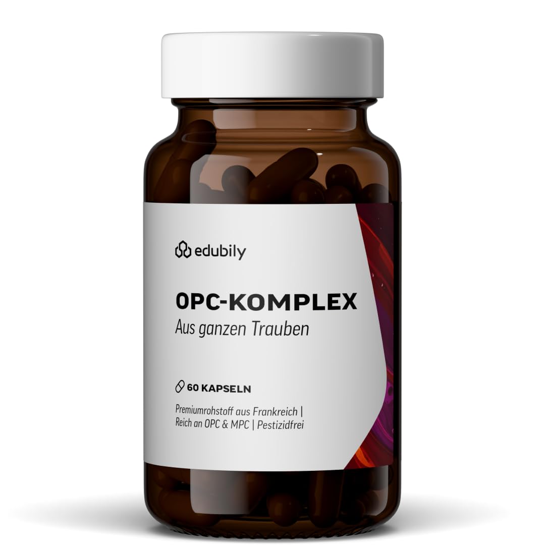 edubily® OPC-Komplex aus französischen Trauben - besonders reich an OPC und MPC - Laborgeprüft - Im Braunglas (60 Kapseln)