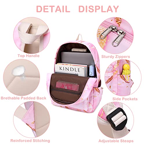 Sunborls Backpack for Teen Girls Lightweight High-Capacity Student Bookbag Women Backpack With Lunch Bag Pencil Bags Student Bookbags 3pcs（Marble pink）4