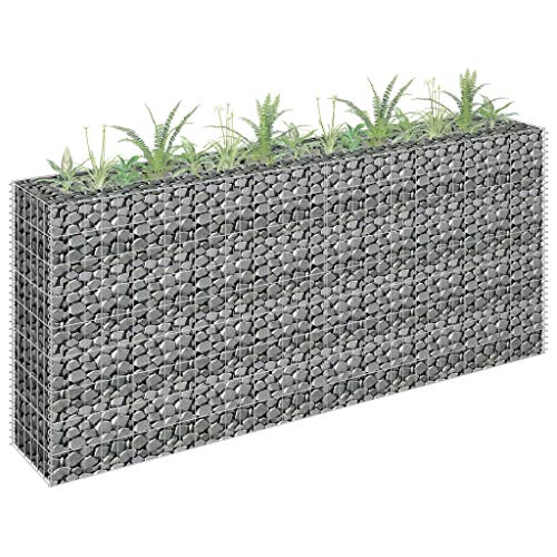 Benkeg Jardinera De Gaviones De Acero Galvanizado Plateado 180 x 30 x 90 cm,...