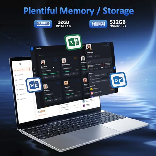 Image of KurieTim 15.6 inch Laptop Computer, 32GB DDR4 RAM 512GB PCIe SSD, IntelN95 Processor(4C /4T, Up to 3.4GHz), Gaming Laptops with Backlight Keyboard, Fingerprint Reader, 8000mAh Battery, Win11 Pro,Silver