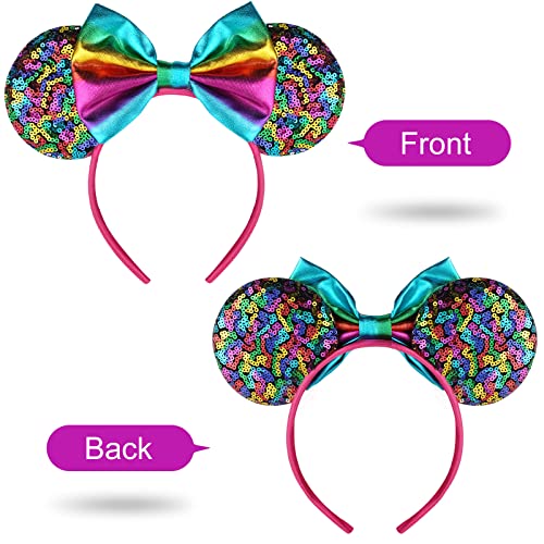 Image of FANYITY Mouse Ears, Sequin Mouse Ears Headband for Boys Girls Women (rainbow ear)