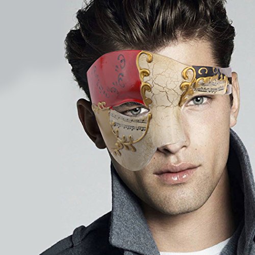 Vintage Design Half Face Men's Phantom Of The Opera Venetian Carnival Masquerade Mask (Beige & red) - Image 2