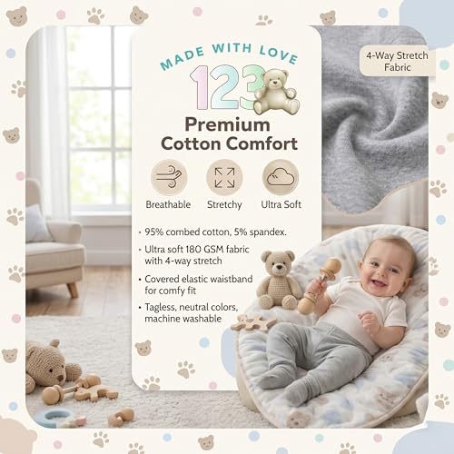 Image of 123 Bear Baby Soft Cotton Spandex Pants with Feet