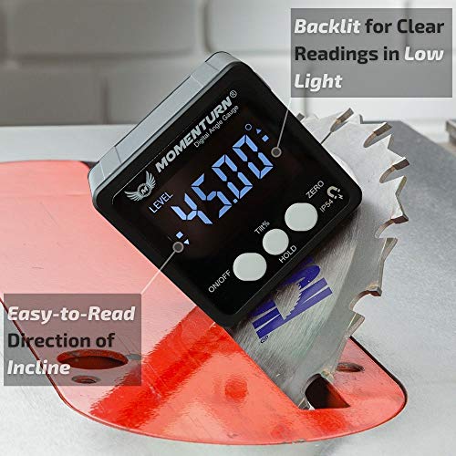Momenturn Level Box Miter Gauge -Digital Readout Angle Finder Tool -Mini Table Saw Stand Accessories -Magnetic Protractor Cube -Woodworking, Bevel, Carpenters Square, Machinist, Fence Inclinometer - Thumbnail 2