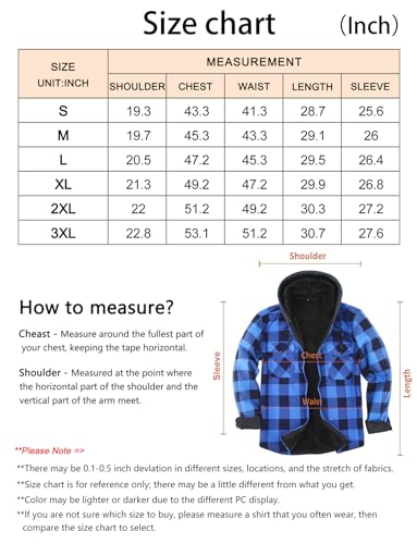 Boyzn Hemdjacke Herren mit Kapuze Flanellhemd Kariertes Jacke Warm Gefüttert Fleecejacke Freizeithemd Hoodie Herren Winterjacke mit Taschen Outdoor Sweatjacke Blue-Q1-3XL