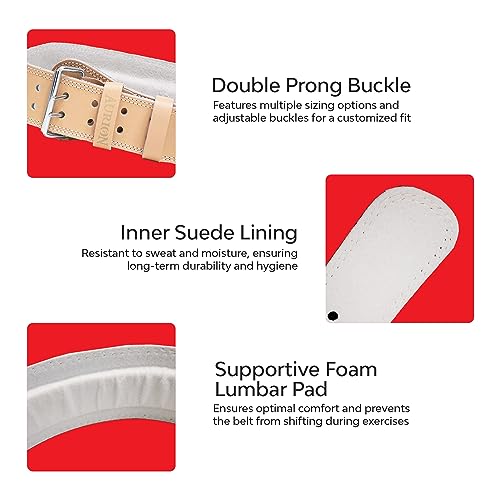 Image of Aurion by 10Club Leather Gym Belt for Weight Lifting - XL Tan Dead Lift Belt with Padded Back Support for Men - Premium Gym Belt for Enhanced Stability and Comfort in Workouts
