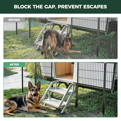 Image of FXW Rollick Dog Playpen with RV Step Grid for RV Camping, 45 inch H, 16 Panels | Easy Setup & Sturdy, Blocks RV Stair Gaps, Fits RV Steps up to 26 inchW, For Large Dogs, Patented