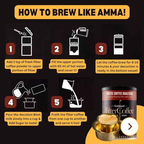 Image of Toffee Coffee Roasters | South Indian Filter Coffee, Pack of 5 (200 gms) + Free Filter Coffee Maker (220ml, 3-4Cups) | As Seen On Shark Tank | Speciality Traditional Dark Roast Signature Filter Coffee
