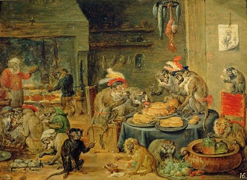 Affiche Banquet des singes de David Teniers tableau sur toile 60x90cm pour salon