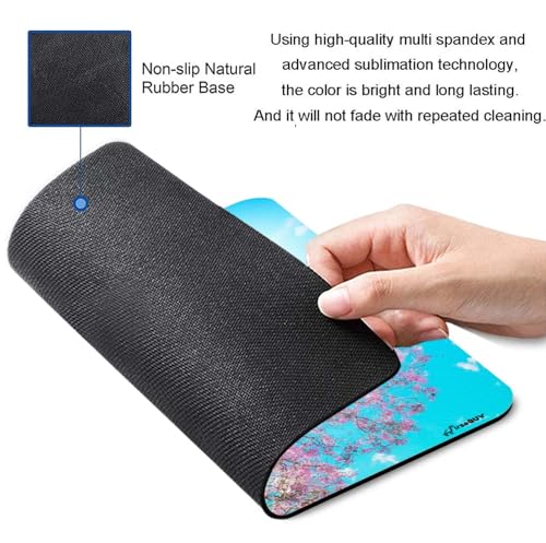 Image of Mouse Pad Blossom Tree, Premium-Textured Custom Mouse Mat Design, Washable Mousepad Lycra Cloth, Non-Slip Rubber Base Computer Mouse Pads for Wireless Mouse