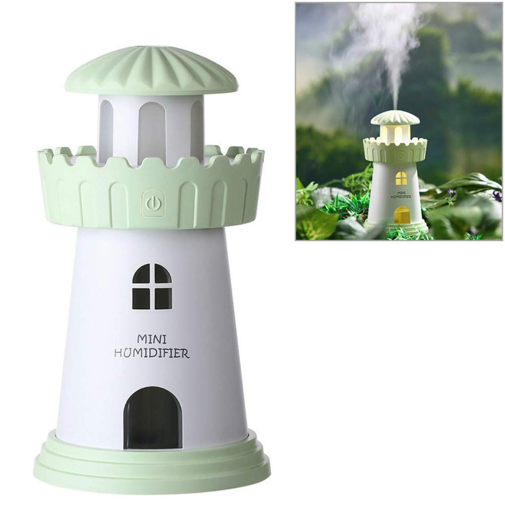 BomcomiMini Portable Desktop Air Humidifier USB Mist Humidifier Night Light, Quiet Ultrasonic Ceramics Lighthouse Humidifiers for Home Office,Green