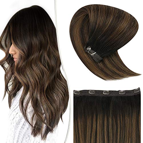 YoungSee One Piece Hair Extensions Human Hair Clip in Hair Extensions 20inch Remy Hair Extensions Clip in Human Hair 70G Natural Hair Clip Extensions Brown Balayage Clip in Hair Extensions