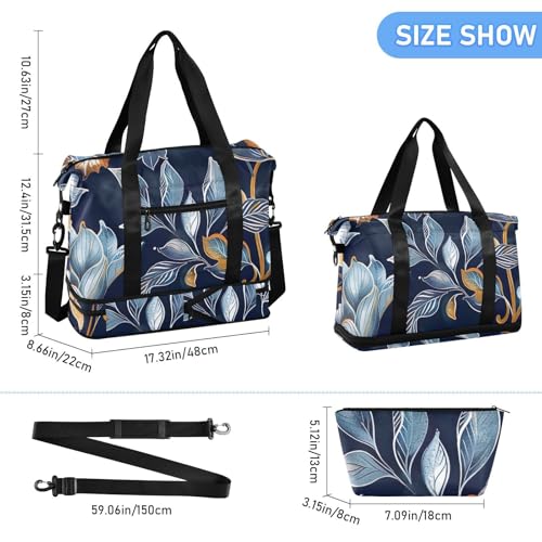 Paisley Flower Blue Gym Bag - Weekender Overnight Bags for Women Men, Sport Travel Duffel Bag with Wet Pocket & Shoe Compartment3