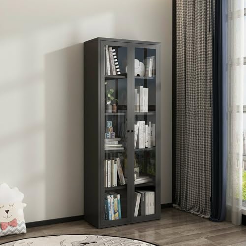 Vetrina Mango Credenza espositiva Vetrinetta Multiuso Madia da Soggiorno 70x35 h180 cm Ardesia