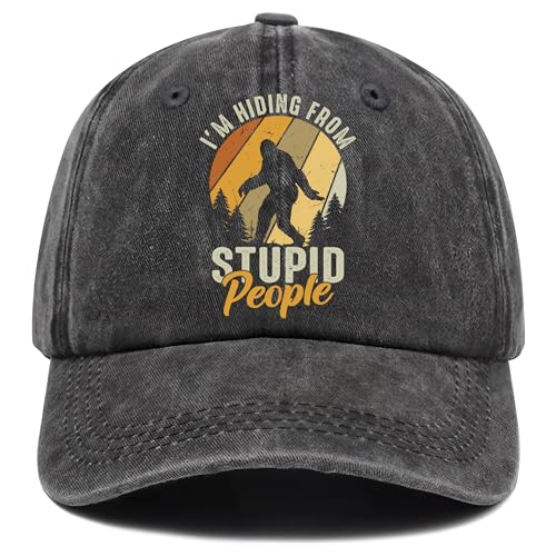 Writpoty Bigfoot Gifts Big Foot Sasquatch Gifts for Men Dad Husband - Funny Hat for Fathers Day Christmas Retirement - Im Hiding from Stupid People - Adjustable Baseball Cap