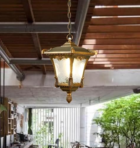 WJJHERRH Outdoor Pendant Light for Porch, American Waterproof Glass Pendant Lights, Farmhouse Hanging Lantern with Water Pattern Glass, Adjustable Chain Chandelier for Front Door Porch Gazebo Entranc - Image 2