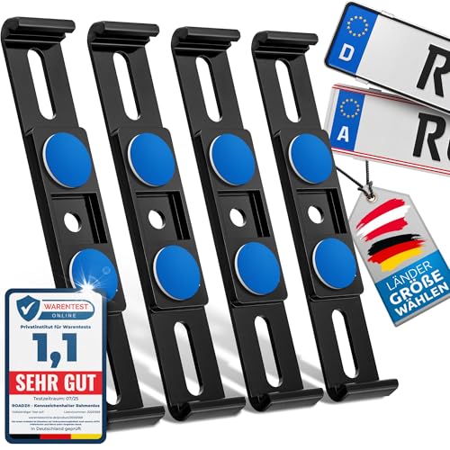 ROADZ® Kennzeichenhalter Rahmenlos - [unsichtbar & legal] - Sicherung für bombenfesten Halt - Set für 2 Kennzeichen - werbefrei - Nummernschildhalter - rahmenlose Kennzeichenhalter Auto