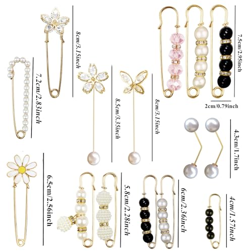 Image of 15PCS Pearl Brooch Safety Pins, Pant Waist Tightener Sharp Pins for Sweater Shawl Collar Dress Cardigan Shirt Jeans Clothes Accessories Decoration for Women