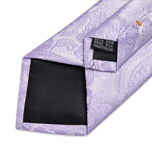 Image of DiBanGu Silk Floral Ties for Men Woven Paisley Necktie and Tie Clip Handkerchief Cufflinks Set for Party Wedding