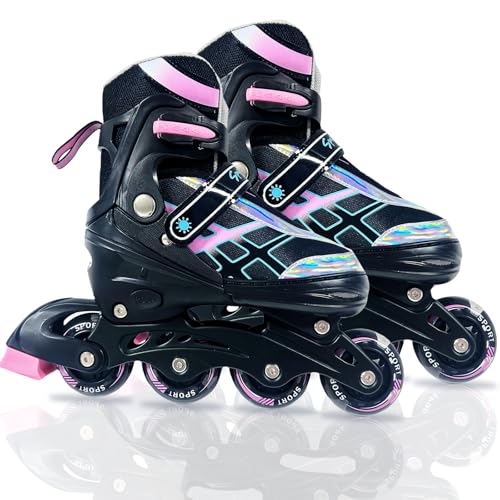 Adjustable Inline Skates for Boys Girls Ages 4-16, All 8 Wheels of Inline Roller Skates Light Up, Roller Skates Blades for Youth Kids Indoor & Outdoor Beginners