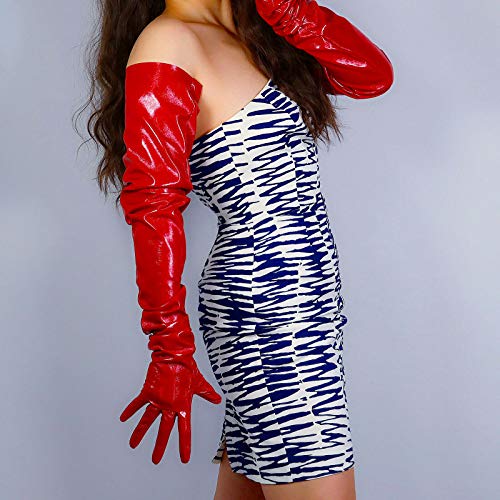 Image of DooWay Unisex 90CM LONG LEATHER GLOVES Oversized Loose Fit 35 Inches Shoulder Length Faux PU for Adult Party Cosplay Costume