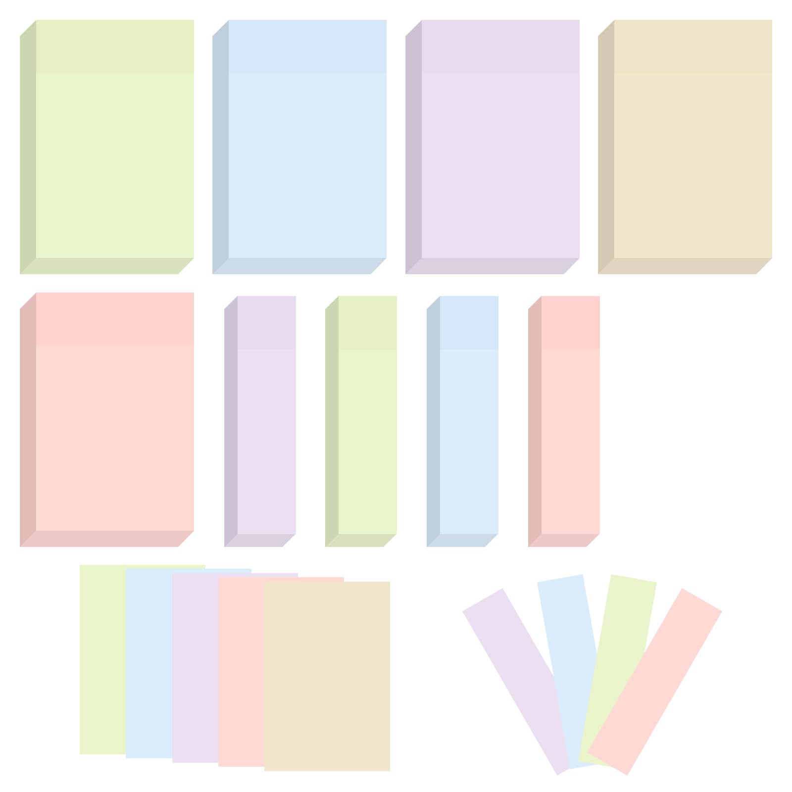 BAYTORY 6 Pads Pastel Sticky Notes, Small Self-Stick Note (3x2 & 3x0.7 in)