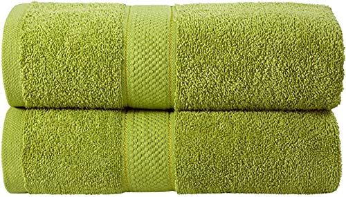 Image of Global Home 100% Cotton Bath Towel II 500 GSM II Green II 140 X 70 cm - 2pc Set for Gym, Kitchen, Home, Bathroom or Spa, Wash Basin, Hotel