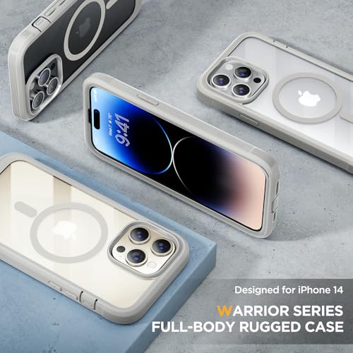 Image of Miracase Magnetic for iPhone 14 Pro Case 6.1 inch, (Compatible with MagSafe) Upgrade Full-Body Clear Phone Bumper Case with Built-in 9H Tempered Glass Screen Protector, Magnetic Gray
