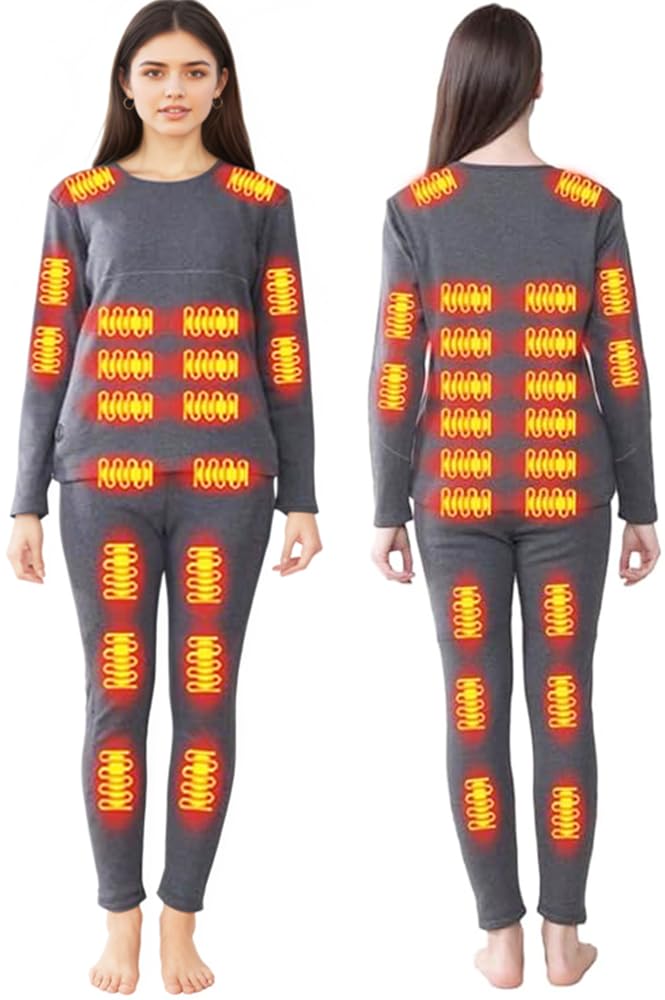 Dimhlcdza Unisex Women Grey 42 Zone Heating Heated Thermal Underwear For Men Women Usb 42 Zone Intelligent Heated Thermals Top And Heated Pants Set/S-4Xl, Medium